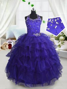 Popular Scoop Sleeveless Beading and Ruffled Layers Lace Up Kids Pageant Dress