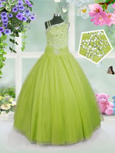 Adorable Apple Green Kids Pageant Dress Party and Wedding Party with Beading Asymmetric Sleeveless Side Zipper