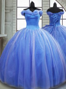 Light Blue Lace Up Sweet 16 Quinceanera Dress Pick Ups Sleeveless Brush Train