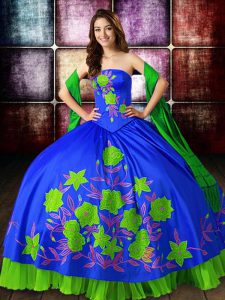 Dramatic Multi-color Ball Gowns Strapless Sleeveless Satin Floor Length Lace Up Embroidery Sweet 16 Quinceanera Dress