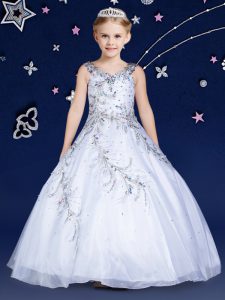 White Kids Pageant Dress Quinceanera and Wedding Party with Beading Scoop Sleeveless Zipper
