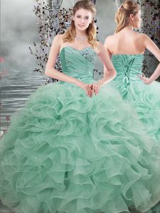 Graceful Apple Green Sleeveless Beading and Ruffles Floor Length Quinceanera Gown