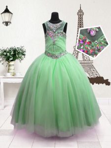 Organza Scoop Sleeveless Zipper Beading Little Girls Pageant Dress in Apple Green