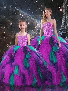 Multi-color Ball Gowns Sweetheart Sleeveless Organza Floor Length Lace Up Beading and Ruffles 15 Quinceanera Dress