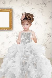 Charming Grey Pageant Gowns For Girls Military Ball and Sweet 16 and Quinceanera with Beading and Ruffles and Sequins Spaghetti Straps Sleeveless Lace Up