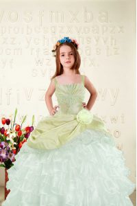 Yellow Green Sleeveless Floor Length Beading and Ruffled Layers Lace Up Little Girl Pageant Dress