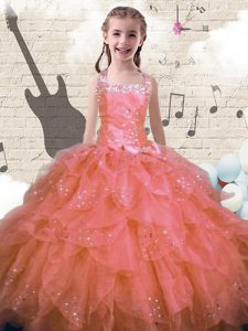 Halter Top Organza Sleeveless Floor Length Girls Pageant Dresses and Beading and Ruffles