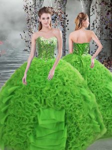 Stylish Green Lace Up Sweetheart Beading and Ruffles Quinceanera Gowns Organza Sleeveless