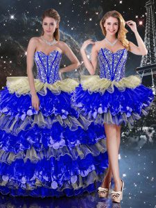 Multi-color Sleeveless Organza Lace Up Quinceanera Gown for Military Ball and Sweet 16 and Quinceanera