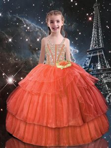 High Class Short Sleeves Beading and Ruffled Layers Lace Up Little Girls Pageant Dress