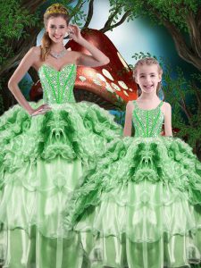 Beading and Ruffles and Ruffled Layers 15th Birthday Dress Green Lace Up Sleeveless Floor Length
