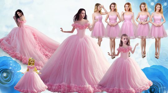 Off The Shoulder Sleeveless Lace Up Quinceanera Gowns Baby Pink Tulle
