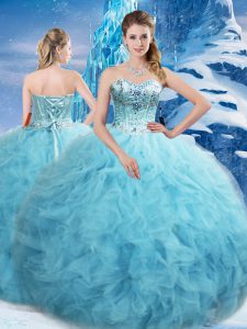 Beading and Pick Ups Sweet 16 Dresses Aqua Blue Lace Up Sleeveless Floor Length