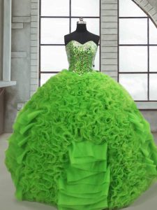 Green Sleeveless Organza Lace Up Quinceanera Gown for Military Ball and Sweet 16 and Quinceanera