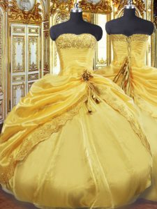 Glorious Floor Length Ball Gowns Sleeveless Gold Quinceanera Dress Lace Up