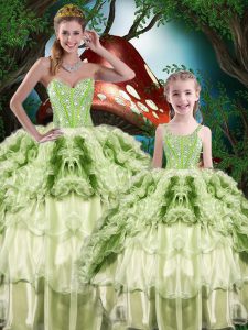Super Floor Length Yellow Green Quinceanera Gowns Sweetheart Sleeveless Lace Up