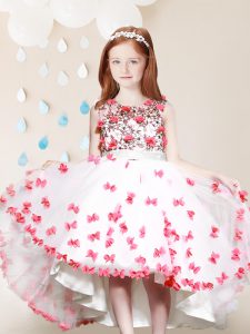Beauteous White And Red Scoop Zipper Lace and Appliques Girls Pageant Dresses Sleeveless