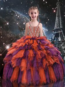 Eye-catching Straps Sleeveless Lace Up Little Girl Pageant Dress Rust Red Tulle