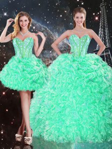 Fashion Apple Green Lace Up Sweetheart Beading and Ruffles Quinceanera Gowns Organza Sleeveless