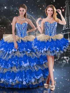 Inexpensive Multi-color Sleeveless Beading and Ruffles and Ruffled Layers Floor Length 15 Quinceanera Dress
