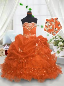 Pick Ups Ruffled Ball Gowns Little Girl Pageant Gowns Orange Sweetheart Organza Sleeveless Floor Length Lace Up