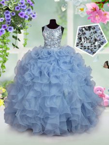 Fashion Scoop Light Blue Sleeveless Ruffles and Sequins Floor Length Little Girl Pageant Gowns