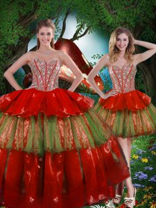 Custom Fit Sweetheart Sleeveless Lace Up Quinceanera Gowns Wine Red Organza