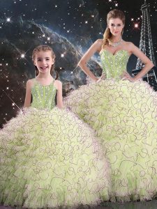 High End Floor Length Yellow Green Quinceanera Gowns Sweetheart Sleeveless Lace Up