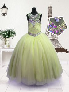 Ball Gowns Kids Formal Wear Apple Green Scoop Organza Sleeveless Floor Length Zipper