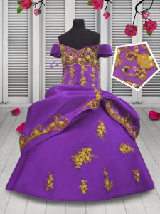 Latest Sleeveless Floor Length Beading and Appliques Lace Up Child Pageant Dress with Lilac