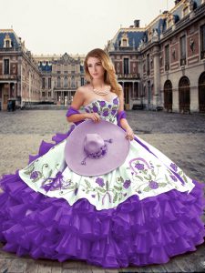 Flirting Lavender Sleeveless Embroidery and Ruffled Layers Floor Length Vestidos de Quinceanera