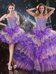 Multi-color 15th Birthday Dress Military Ball and Sweet 16 and Quinceanera with Beading and Ruffled Layers Sweetheart Sleeveless Lace Up