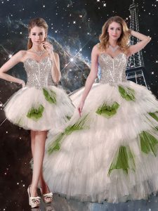 Low Price White Sweetheart Lace Up Beading and Ruffled Layers and Sequins Sweet 16 Dress Sleeveless