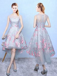 New Arrival Multi-color Zipper Square Embroidery Quinceanera Court of Honor Dress Organza Sleeveless