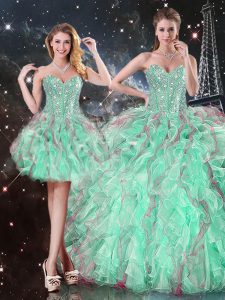 Captivating Ball Gowns Sweet 16 Dress Turquoise Sweetheart Organza Sleeveless Floor Length Lace Up