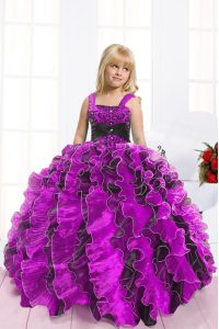 Floor Length Ball Gowns Sleeveless Fuchsia Kids Formal Wear Lace Up