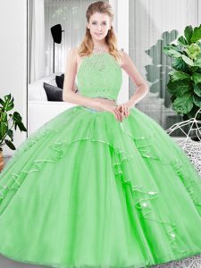 High End Zipper Quinceanera Gowns Lace and Ruffled Layers Sleeveless Floor Length