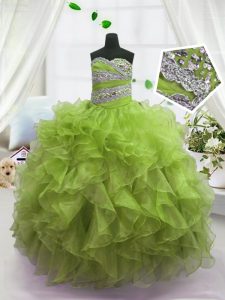 Great Organza Sleeveless Floor Length Kids Formal Wear and Beading and Ruffles