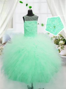 Graceful Apple Green Pageant Gowns For Girls Party and Wedding Party with Beading and Appliques Scoop Sleeveless Zipper