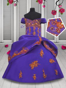 Pretty Purple Girls Pageant Dresses Party and Wedding Party with Beading and Appliques Off The Shoulder Sleeveless Lace Up