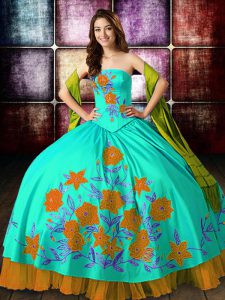Flare Floor Length Multi-color Sweet 16 Quinceanera Dress Strapless Sleeveless Lace Up
