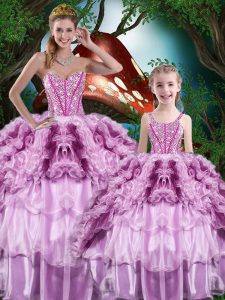 Top Selling Multi-color Organza Lace Up Sweetheart Sleeveless Floor Length Quinceanera Gowns Beading and Ruffles and Ruffled Layers