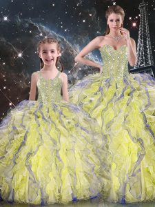 Free and Easy Floor Length Yellow 15 Quinceanera Dress Sweetheart Sleeveless Lace Up