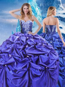 Taffeta Sleeveless Floor Length Quince Ball Gowns and Beading and Pick Ups