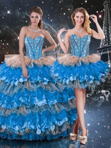 Noble Multi-color Sleeveless Floor Length Beading and Ruffles and Ruffled Layers Lace Up Sweet 16 Quinceanera Dress
