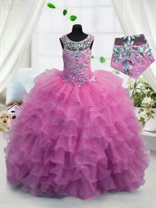 Excellent Scoop Sleeveless Organza Kids Formal Wear Beading and Ruffled Layers Lace Up