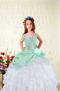 White Ball Gowns Beading and Ruffles Little Girls Pageant Gowns Lace Up Organza Sleeveless Floor Length