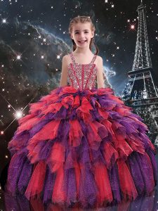 Superior Tulle Sleeveless Floor Length Pageant Gowns For Girls and Beading and Ruffles