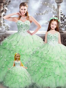 Wonderful Ball Gowns Quinceanera Gowns Apple Green Sweetheart Organza Sleeveless Floor Length Lace Up