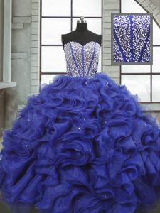 Blue Quinceanera Gowns Military Ball and Sweet 16 and Quinceanera with Beading and Ruffles Sweetheart Sleeveless Lace Up